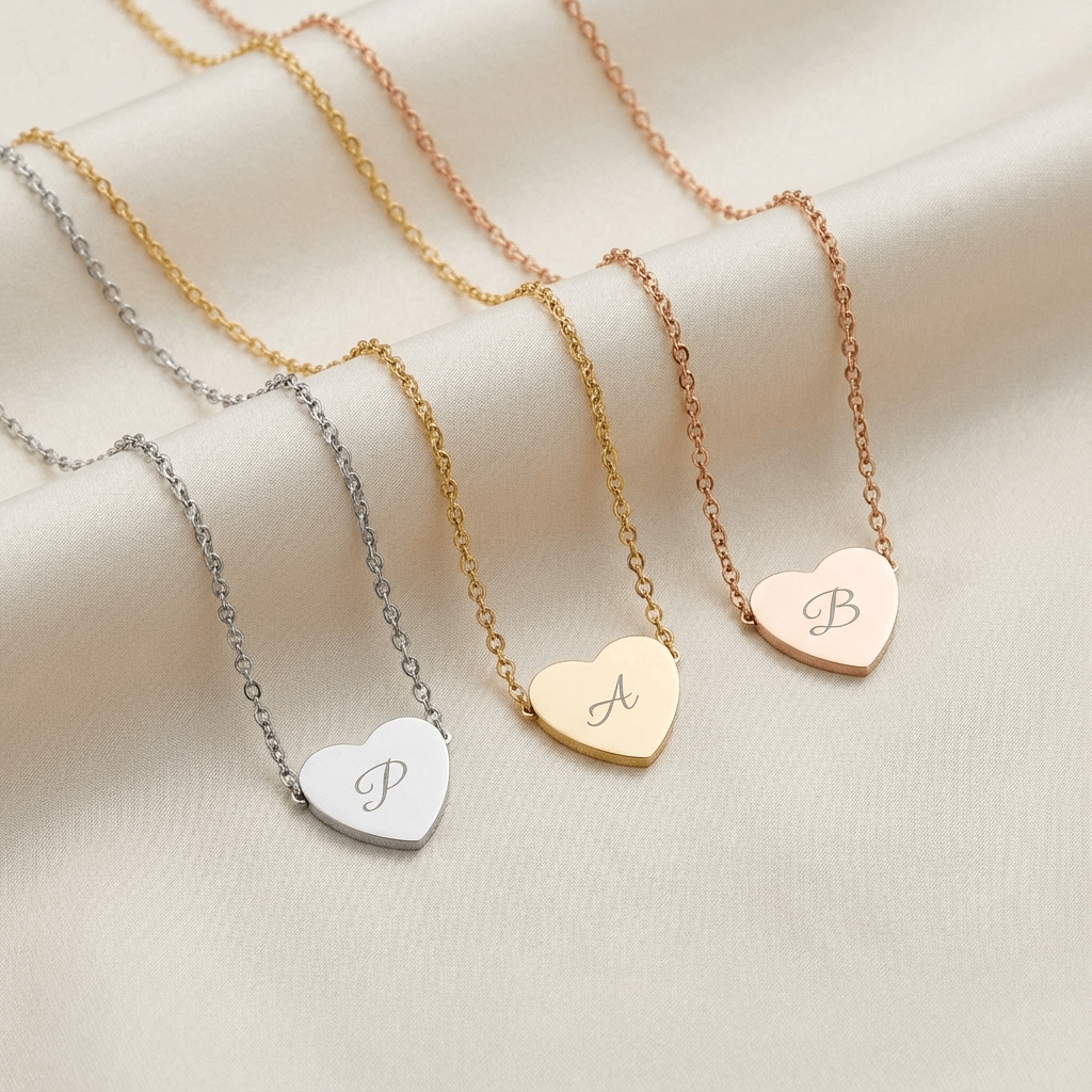 Custom Pet Initial Heart Necklace – Personalised Engraved Jewelry for Dog & Cat Moms
