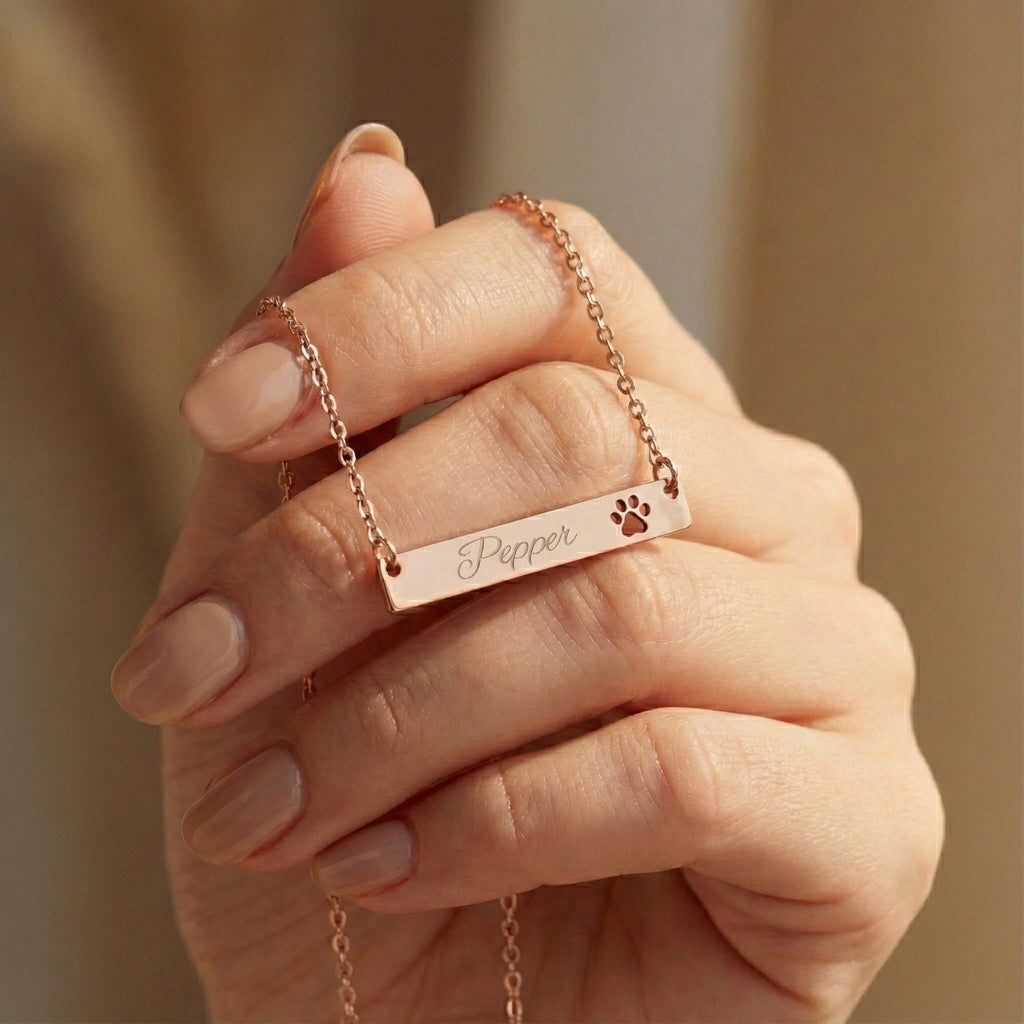 Custom Paw Print Necklace, Personalized Pet Name Bar